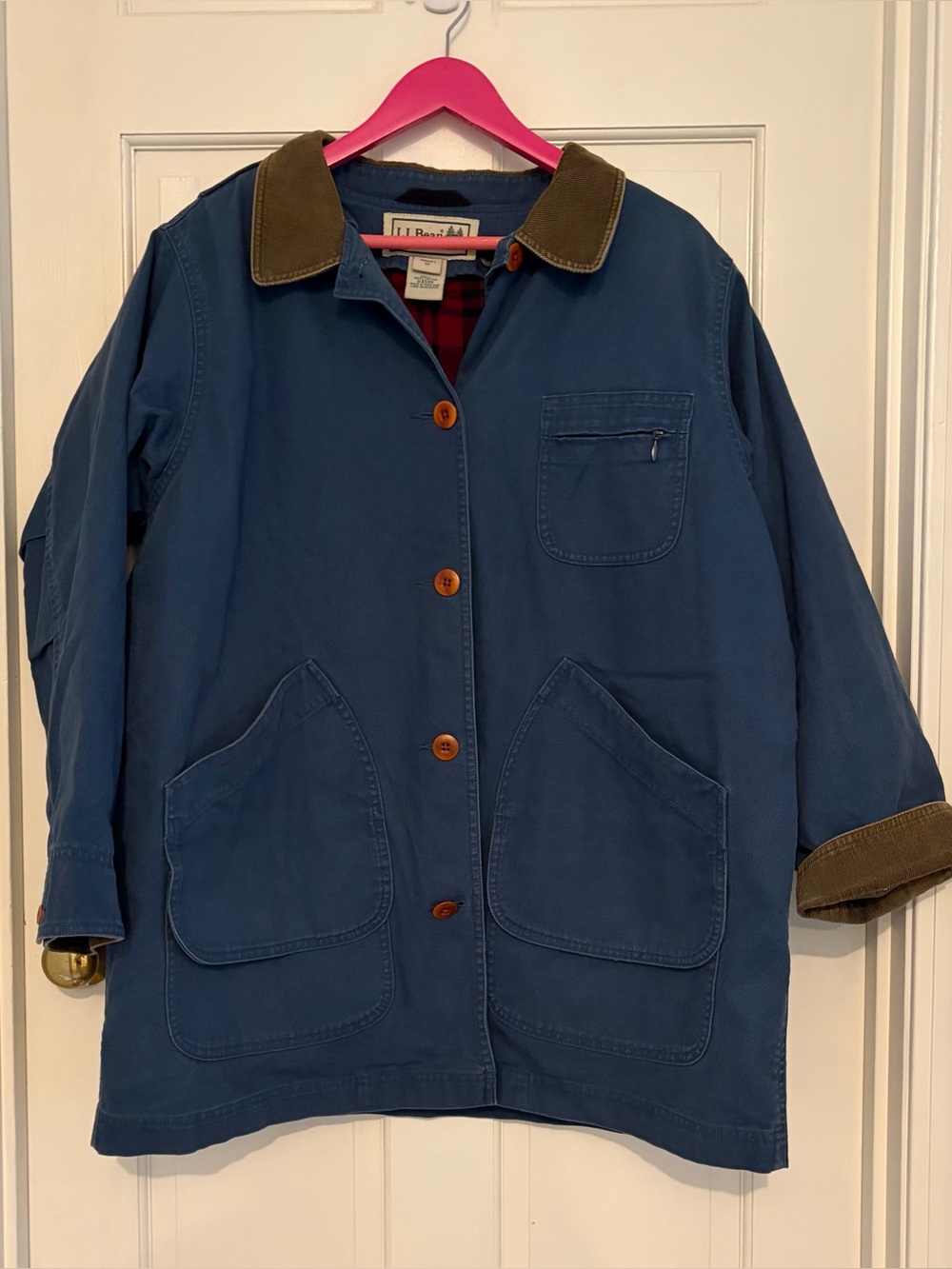Vtg LL Bean 1X Blue Adirondack Barn Coat Rem. Primaloft Flannel lining Like New